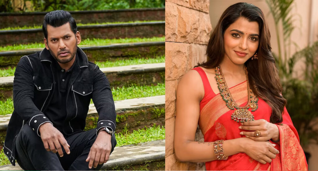 Tamil stars Vishal and Sai Dhanshika
